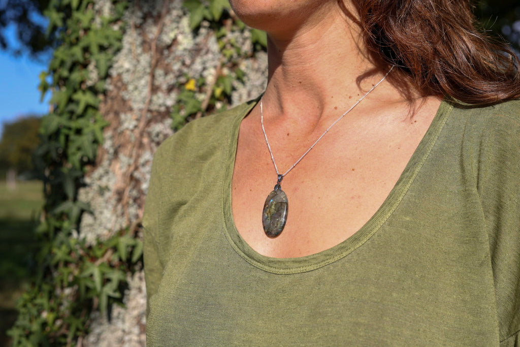Pendentif Labradorite • Reflets Dorés ou Bleus